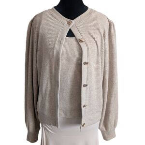 J.Crew Beige Preppy Timless Buttery Soft Ribbed Knit Cardigan & Top Twin Set
